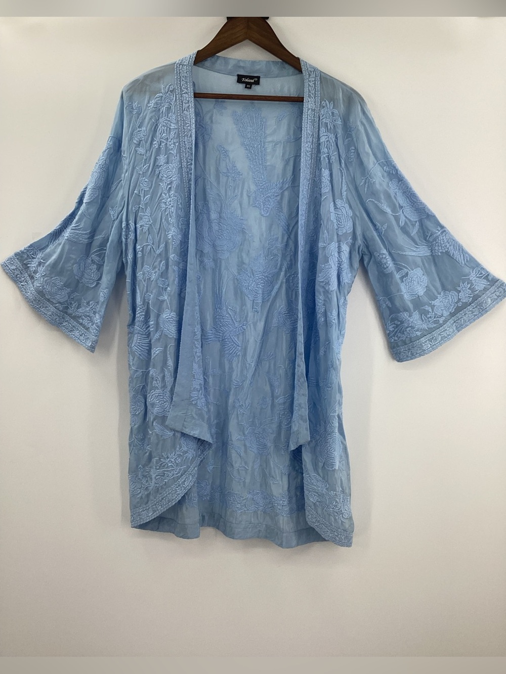 Tolani Blue Floral and Bird Embroidered Kimono